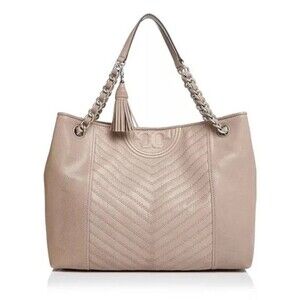 Tory Burch Taupe Distressed Leather Fleming Tote / leather shoulder bag